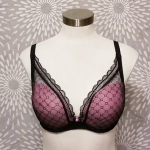 Chantelle 32ddd 32F # 3646 Pink Black Lace Overlay